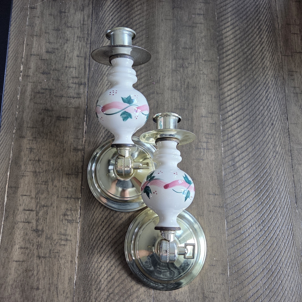 Home Interiors Floral Lamp Base with Gold and Pink Accents